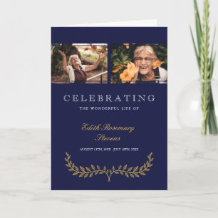 Navy Yellow Wreath Celebrating Life Funeral Program