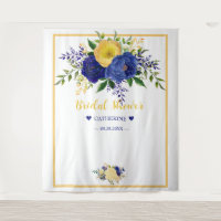 Navy Yellowish Gold Floral Bridal Shower Backdrop