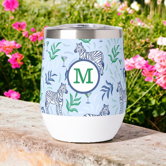 Navy Zebra Martinis Blue Monogram Preppy (Creator Uploaded)