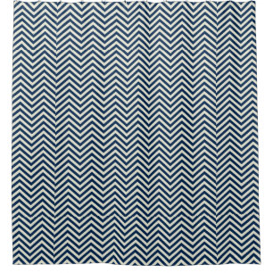 Navy Zig Zag Wave Pattern Shower Curtain