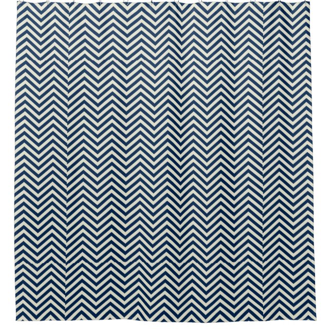 Navy Zig Zag Wave Pattern Shower Curtain (Front)