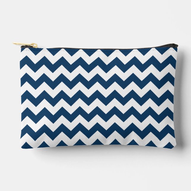 Navy Zigzag, Navy Chevron, Geometric Pattern Accessory Pouch (Front)