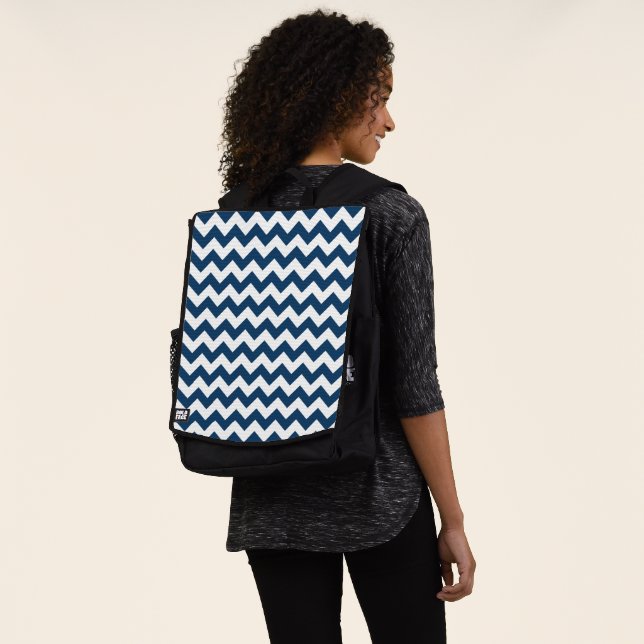 Navy Zigzag, Navy Chevron, Geometric Pattern Backpack (Worn)