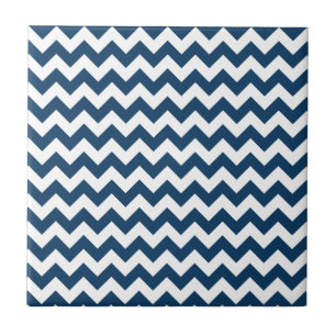Navy Zigzag, Navy Chevron, Geometric Pattern Ceramic Tile