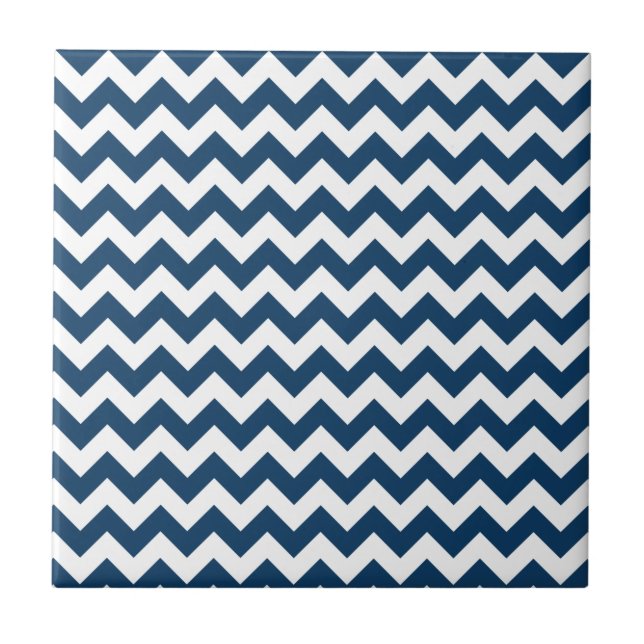 Navy Zigzag, Navy Chevron, Geometric Pattern Ceramic Tile (Front)