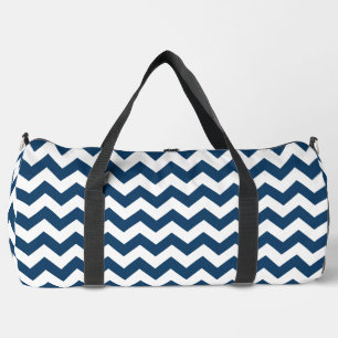 Navy Zigzag, Navy Chevron, Geometric Pattern Duffle Bag