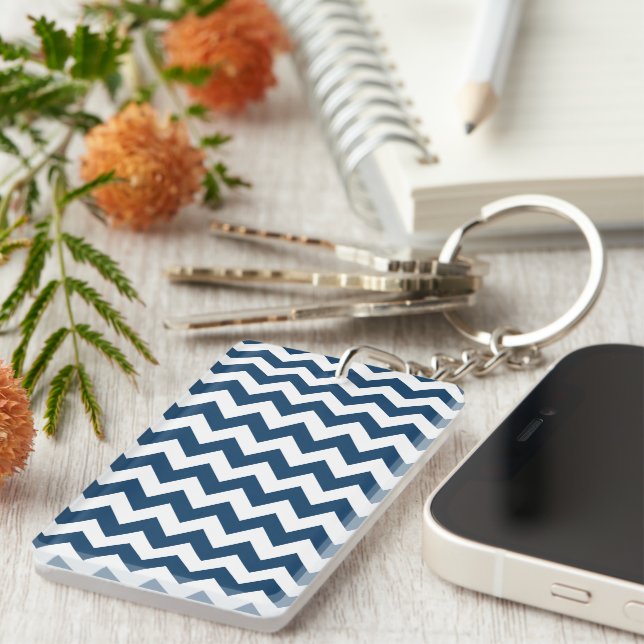 Navy Zigzag, Navy Chevron, Geometric Pattern Key Ring (Front Right)