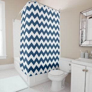Navy Zigzag, Navy Chevron, Geometric Pattern Shower Curtain