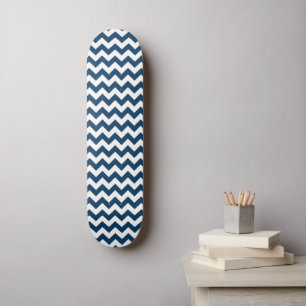 Navy Zigzag, Navy Chevron, Geometric Pattern Skateboard