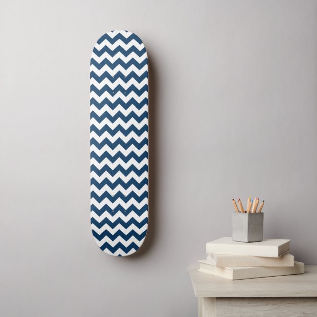 Navy Zigzag, Navy Chevron, Geometric Pattern Skateboard (Wall Art)