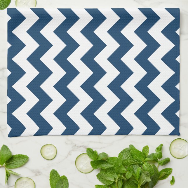 Navy Zigzag, Navy Chevron, Geometric Pattern Tea Towel (Folded)