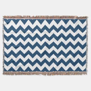 Navy Zigzag, Navy Chevron, Geometric Pattern Throw Blanket