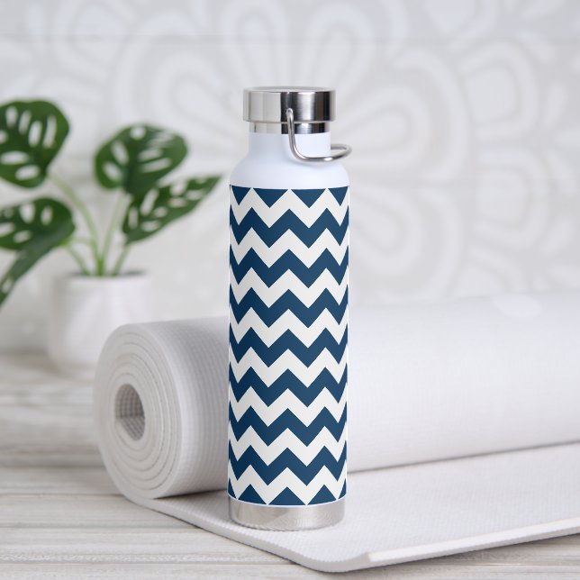 Navy Zigzag, Navy Chevron, Geometric Pattern Water Bottle (Yoga)