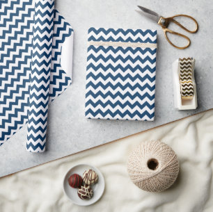 Navy Zigzag, Navy Chevron, Geometric Pattern Wrapping Paper