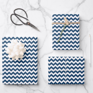 Navy Zigzag, Navy Chevron, Geometric Pattern Wrapping Paper Sheet