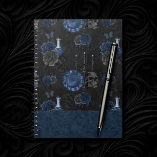 Navy Zodiac Magic Dark Blue Gothic Skull Roses Notebook