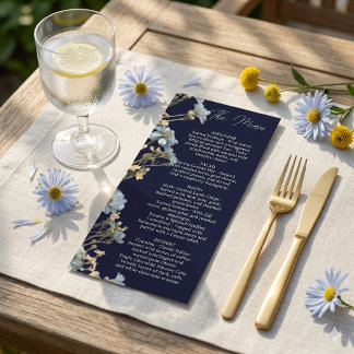 NavyFloral Wedding Menu, Minimalist Menu, Elegant  Menu
