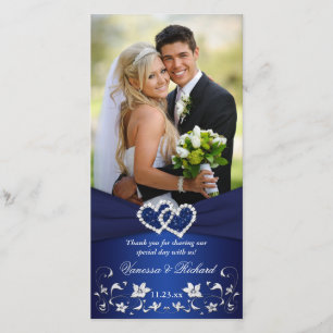 Navyl Blue Silvee Floral Hearts Wedding Photo Card