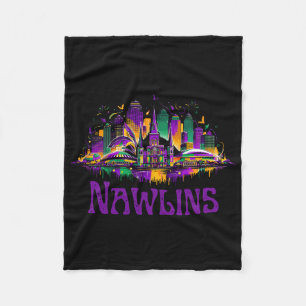 Nawlins New Orleans Cityscape Mardi-gras Souvenir Fleece Blanket
