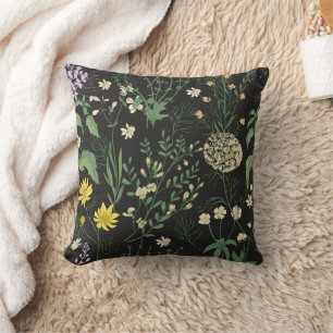 Nawypu Black & Green Botanical Vintage Floral Cushion