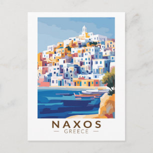 Naxos Greece Illustration Travel Art Vintage Postcard