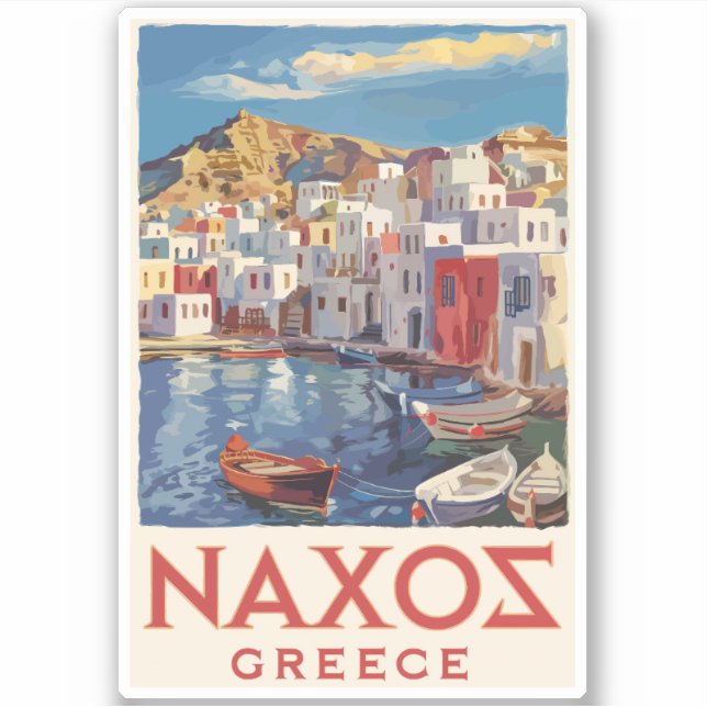 Naxos Greece Painterly Travel Art Vintage (Front)