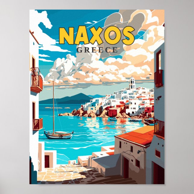 Naxos Greece vintage travel illustration Poster (Front)
