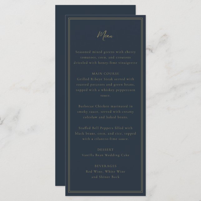nayv sunflower wedding menu (Front/Back)