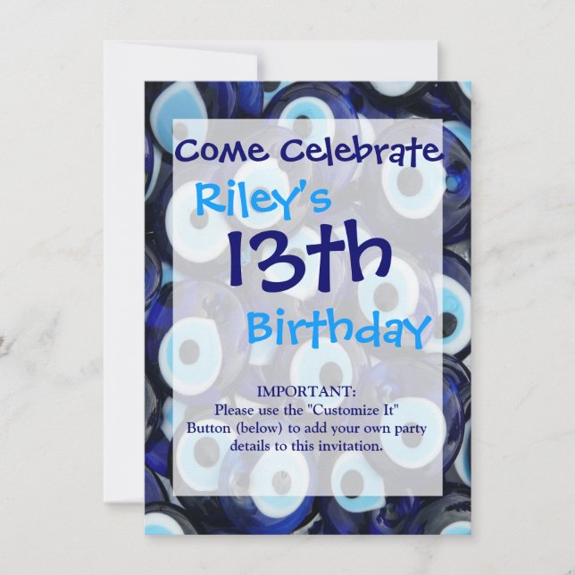 Nazar Amulets Evil Eye Stones Blue Pattern Invitation (Front)