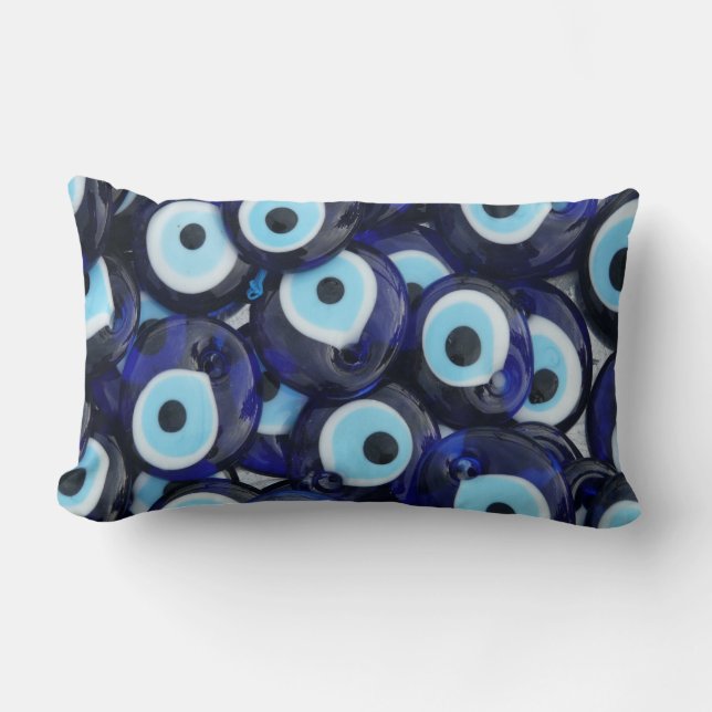 Nazar Amulets Evil Eye Stones Blue Pattern Lumbar Cushion (Front)