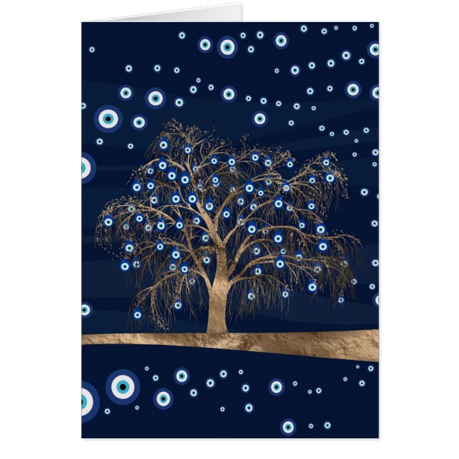 Nazar Charm Tree - Gold on Dark Blue (Front)