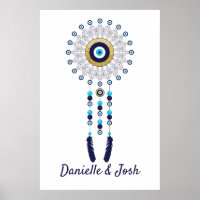Nazar Evil Eye Mandala Dream Catcher in Gold Blue