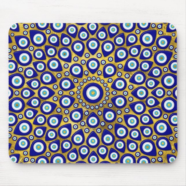Nazar eye - Turkish Eye charm on gold Mouse Pad (Front)