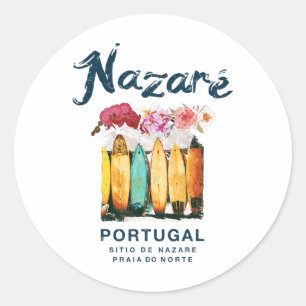 Nazare Portugal Surfing Vintage  Classic Round Sticker