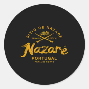 Nazare Portugal Surfing Vintage Retro Classic Round Sticker
