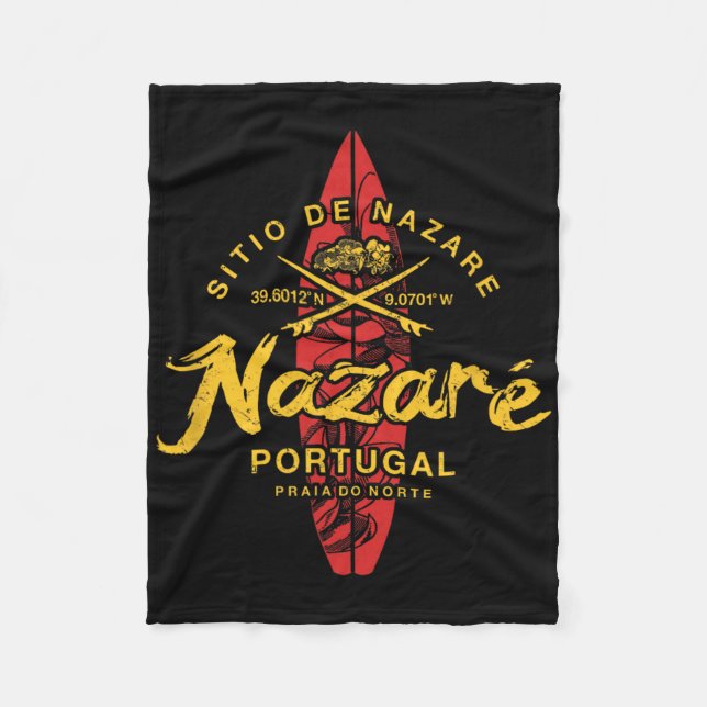 Nazare Portugal Vintage Surfing _1  Fleece Blanket (Front)