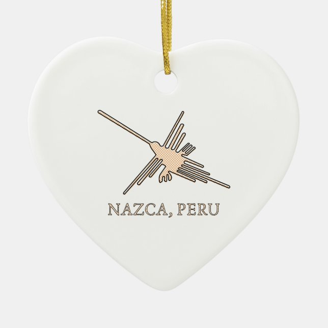 Nazca Hummingbird Geoglyph Newsprint Ceramic Ornament (Front)