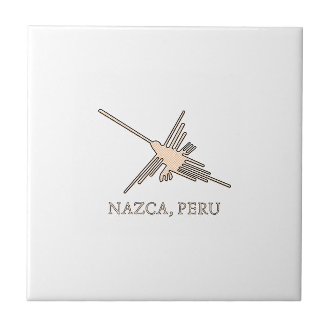 Nazca Hummingbird Geoglyph Newsprint Ceramic Tile (Front)