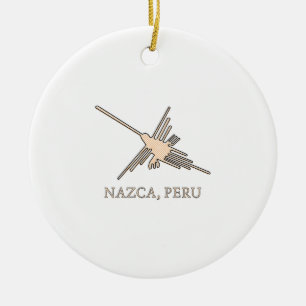 Nazca Hummingbird Geoglyph Newsprint Ceramic Tree Decoration