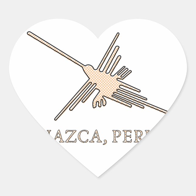 Nazca Hummingbird Geoglyph Newsprint Heart Sticker (Front)