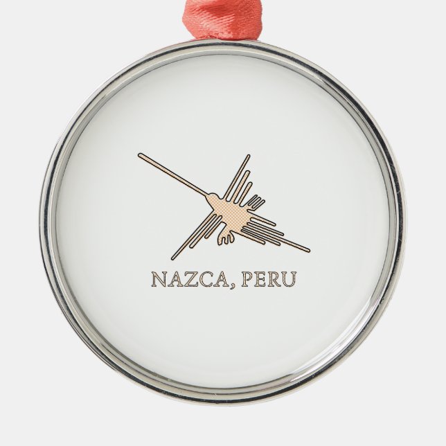 Nazca Hummingbird Geoglyph Newsprint Metal Tree Decoration (Front)