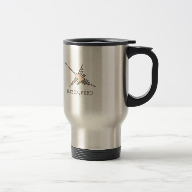 Nazca Hummingbird Geoglyph Newsprint Travel Mug (Right)