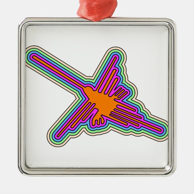 Nazca Hummingbird Peru Drawing Metal Ornament (Front)