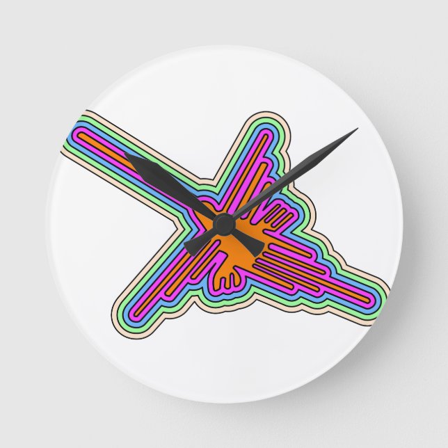 Nazca Hummingbird Peru Drawing Round Clock (Front)