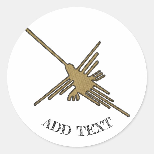 Nazca Lines Hummingbird Faux Embroidery Print Classic Round Sticker (Front)