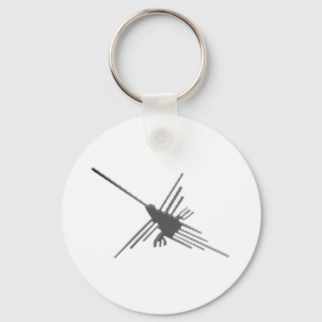 Nazca Lines Hummingbird Newsprint Key Ring (Front)