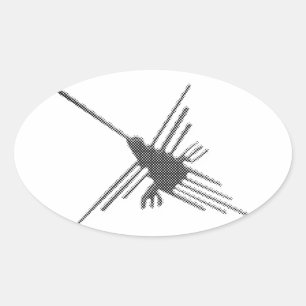 Nazca Lines Hummingbird Newsprint Oval Sticker