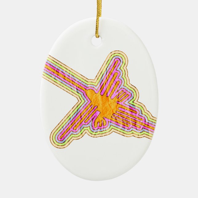 Nazca Lines Hummingbird With Wrinkled Paper Effect Ceramic Tree Decoration (Front)