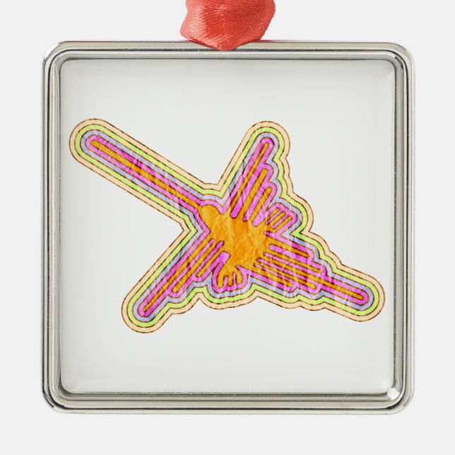 Nazca Lines Hummingbird With Wrinkled Paper Effect Metal Ornament (Front)