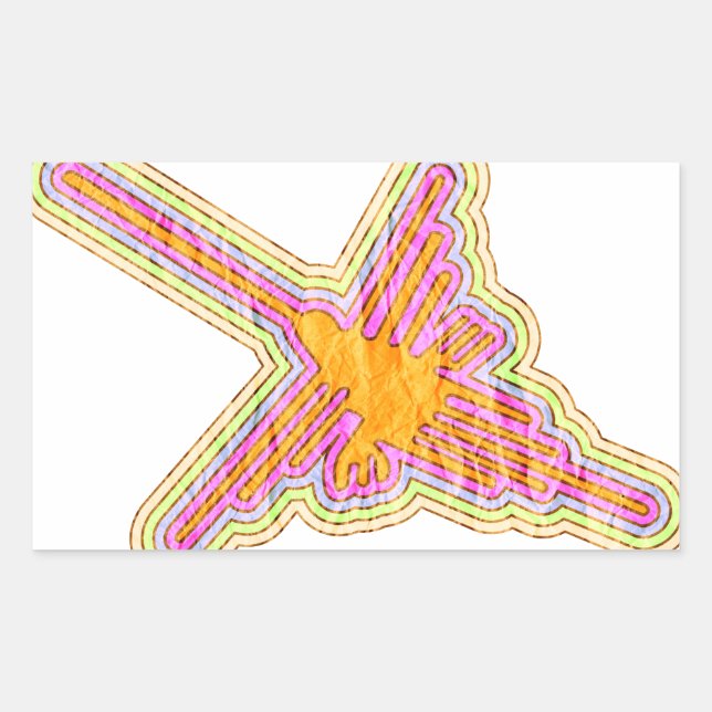 Nazca Lines Hummingbird With Wrinkled Paper Effect Rectangular Sticker (Front)